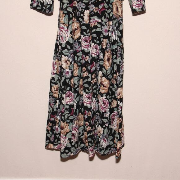 Vintage Lisa II 80s Lace Collar Floral Dress Size 14 Puff Sleeve - Picture 8 of 8